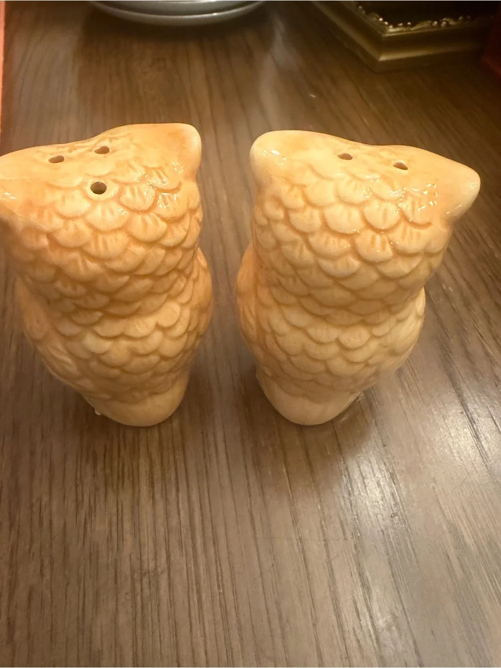 Ceramic Owl Salt and Pepper Shaker Set - Creamy yellowish. Grandmacore.